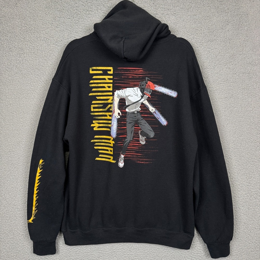 Chainsaw Man Hoodie Mens L Black Denji Crunchyroll Anime‎ Lounge Comfort